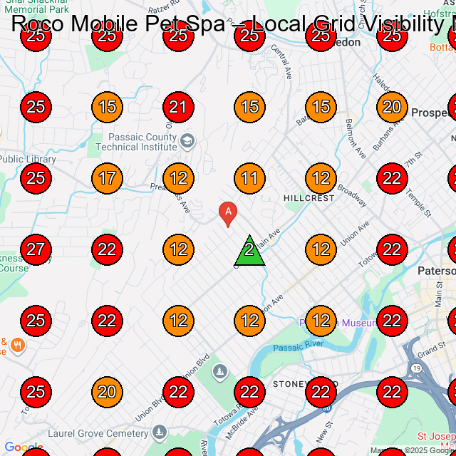 Roco Mobile Pet Spa GeoGrid visibility map for Pet Groomer in Riverdale